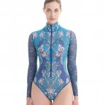 RODASOLEIL Peacock smart swimsuite with sleeves and zipper