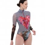 RODASOLEIL Stripes smart swimsuite with sleeves and zipper