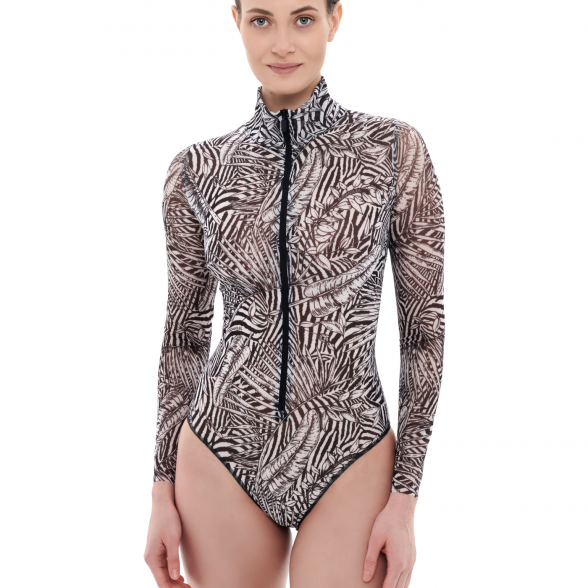 RODASOLEIL Fake zebra smart swimsuite with sleeves and zipper 1