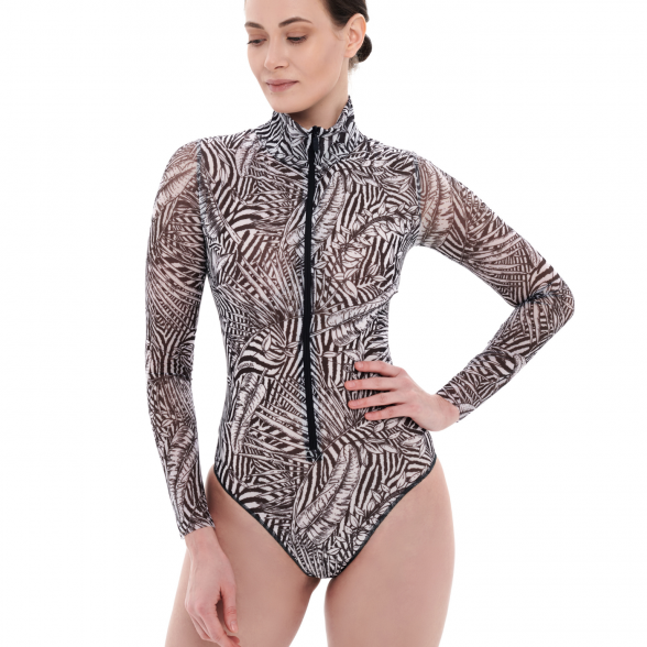 RODASOLEIL Fake zebra smart swimsuite with sleeves and zipper