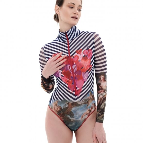 RODASOLEIL Stripes smart swimsuite with sleeves and zipper