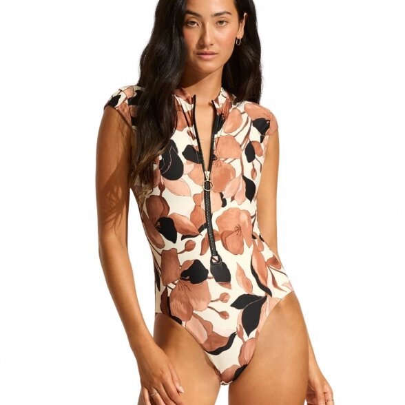 SEAFOLLY Secret Garden zip front one piece swimsuite 1