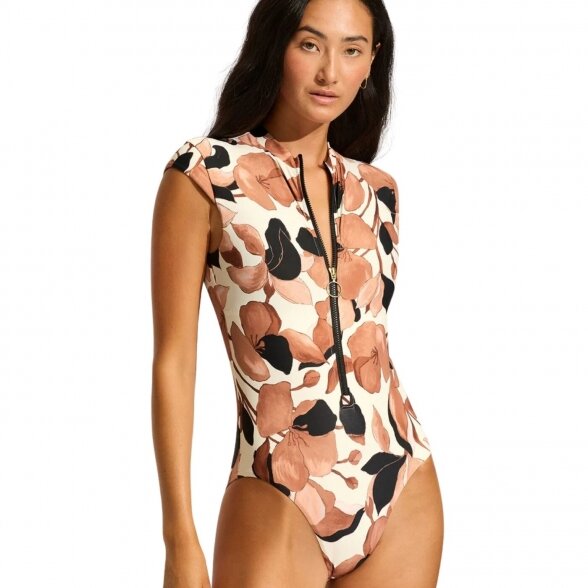 SEAFOLLY Secret Garden zip front one piece swimsuite